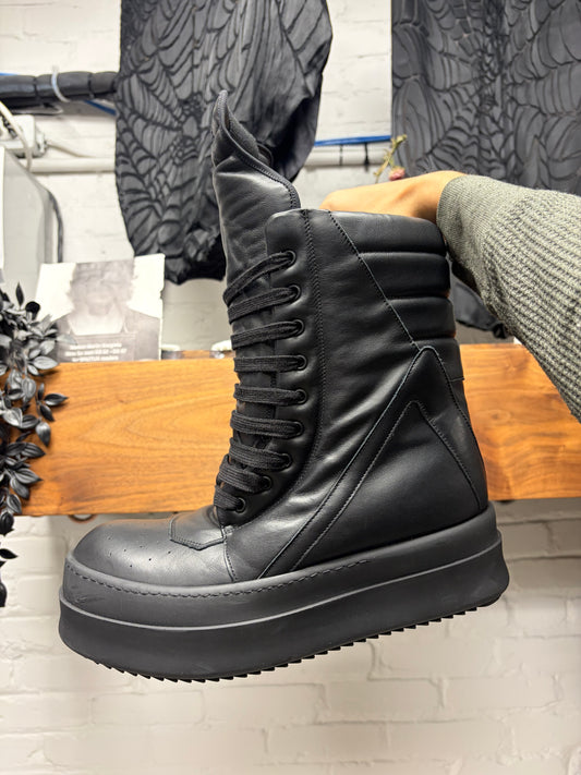 Rick Owens ‘Double Bumper’ Black Leather ‘Geobasket’ Platform High Top Sneakers