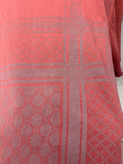 2000s Gucci ‘Check/Monogram Print’ Red/Grey T-Shirt