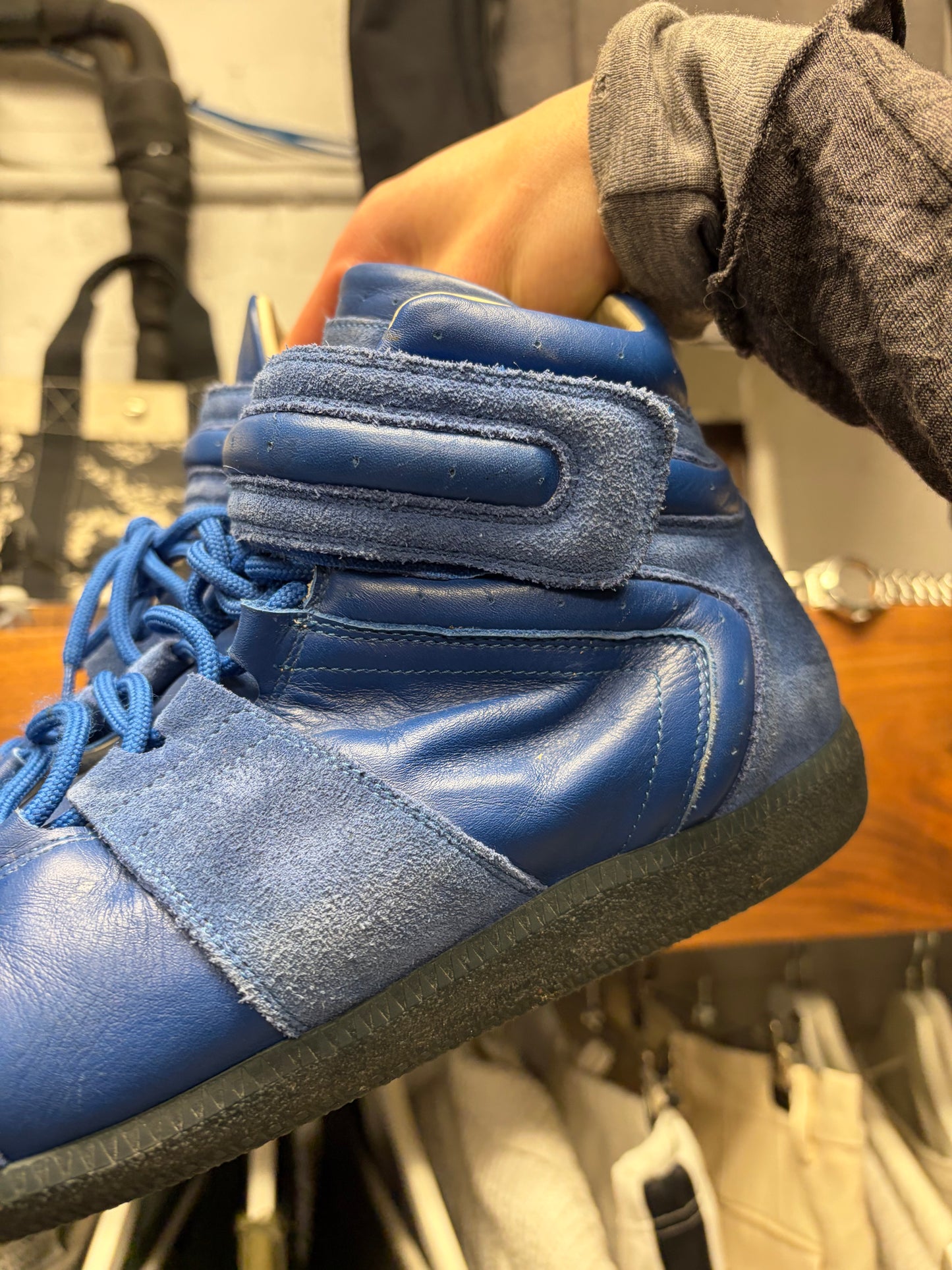 Margiela G.A.T. Blue Leather Mid Top Sneakers
