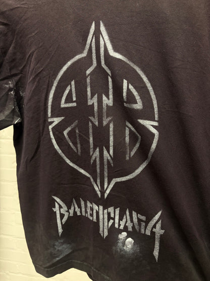 SS2024 Balenciaga ‘D.I.Y. Metal Logo’ Distressed Black Graphic T-Shirt
