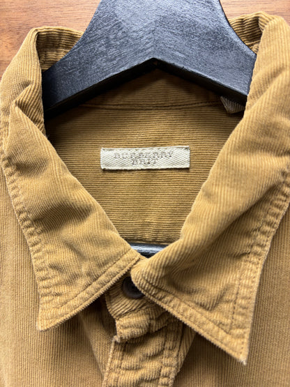 Burberry Caramel Brown Corduroy Button Up Shirt with Shoulder Epaulettes