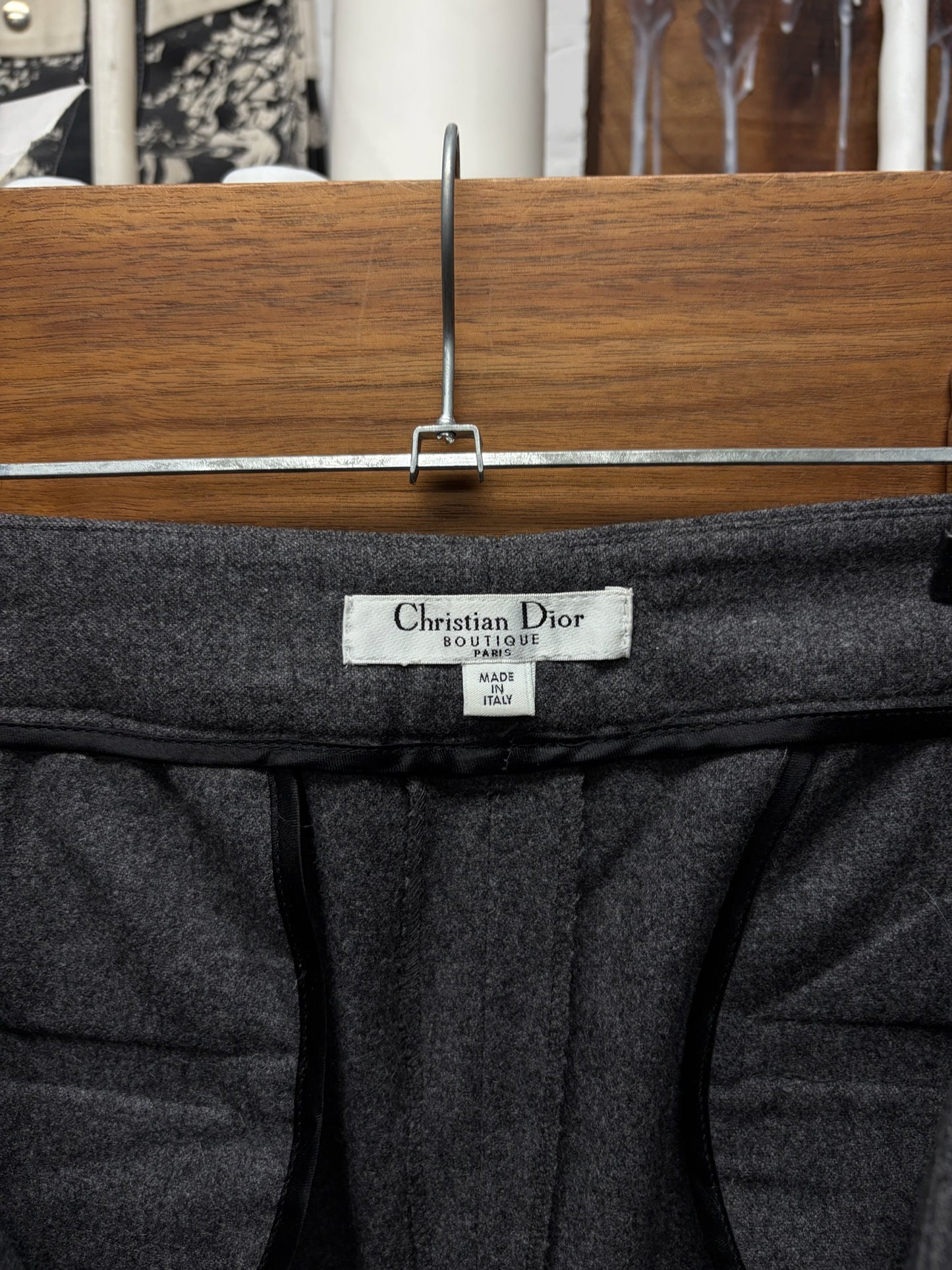 AW2007 Christian Dior Pleated Grey Wool Straight Leg Trousers