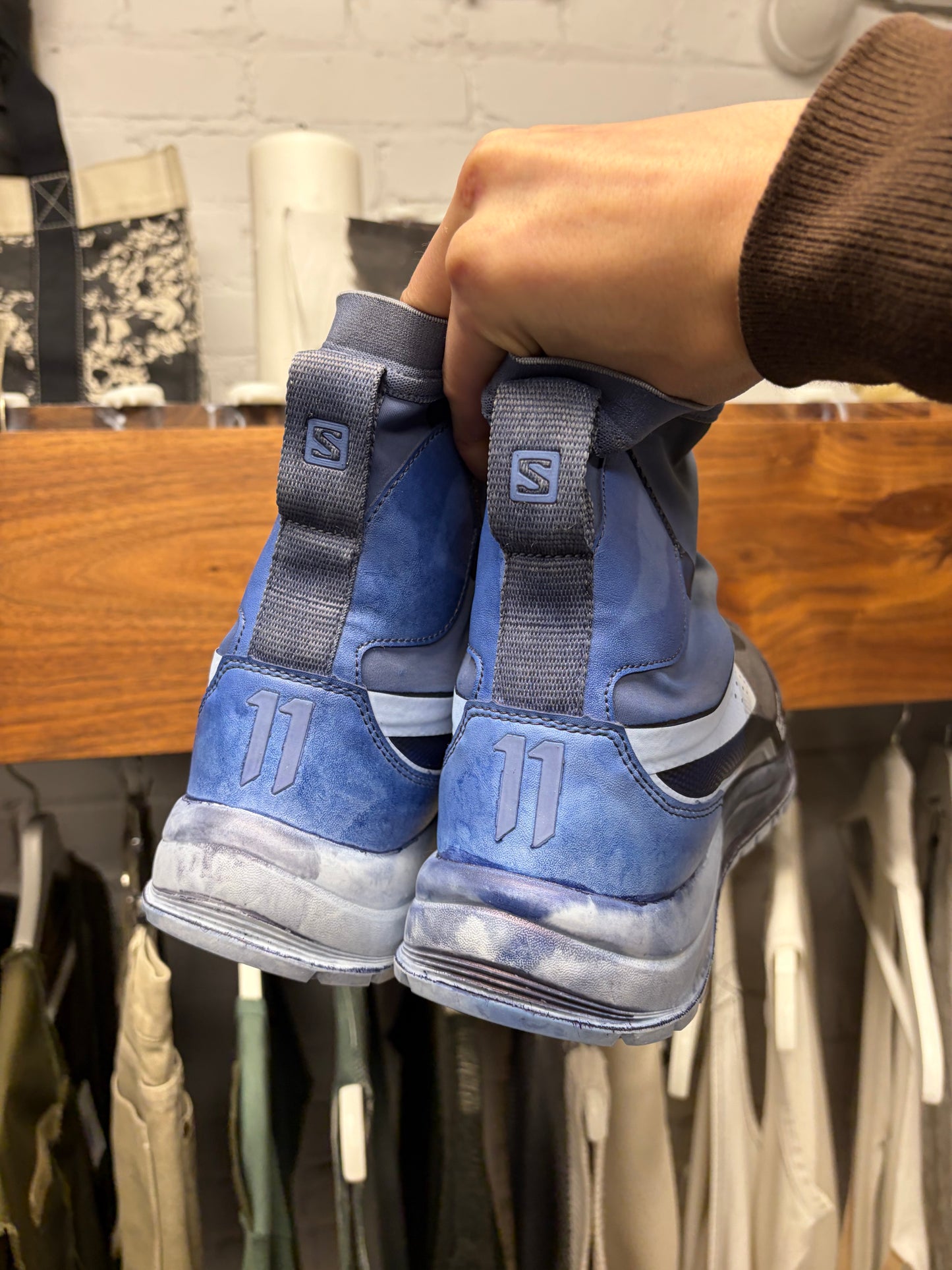 Boris Bidjan Saberi x Salomon ‘Bamba 2’ Dyed Blue High Top Sneakers