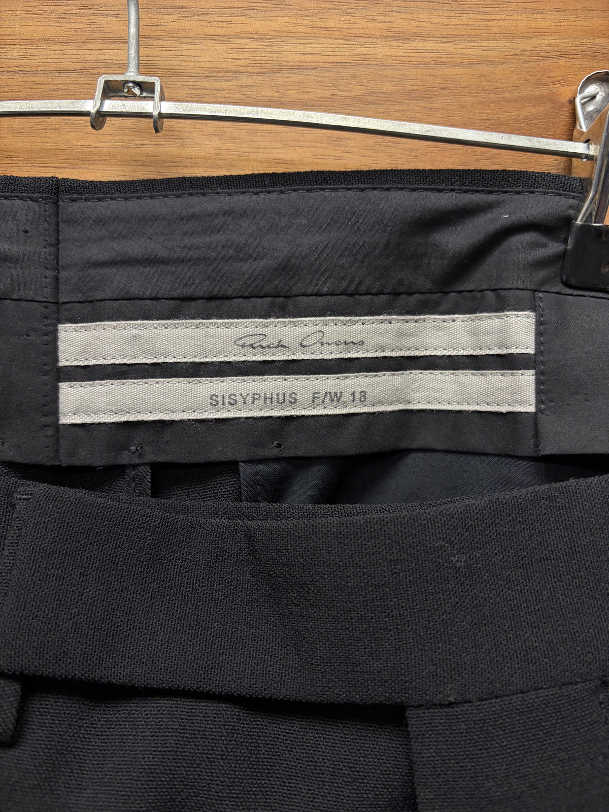 AW2018 Rick Owens ‘Sisyphus’ Tuxedo Striped Side Seam Black Wide Leg Trousers