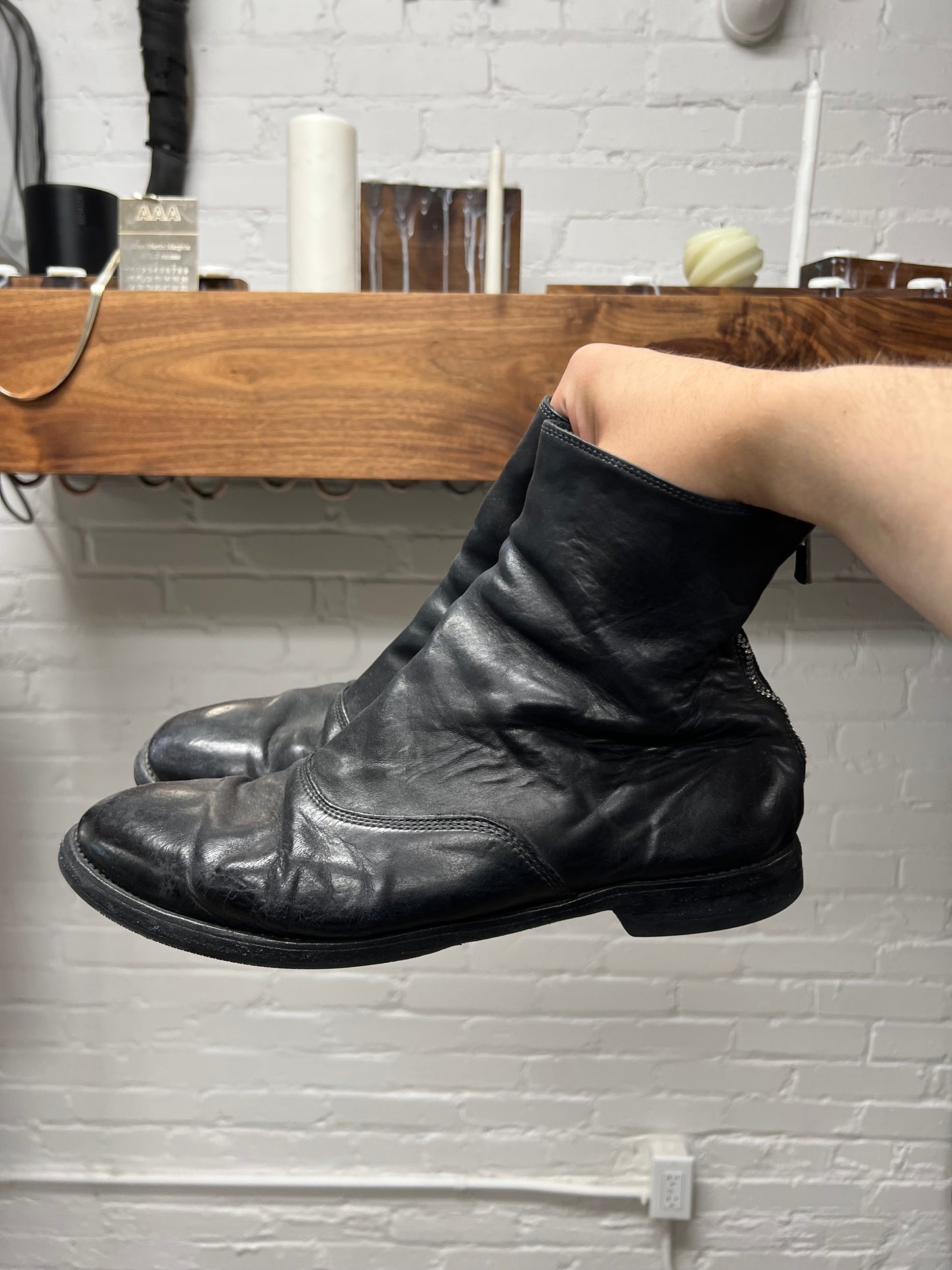 Guidi 986 Backzip Black Calfskin Leather Ankle Boots