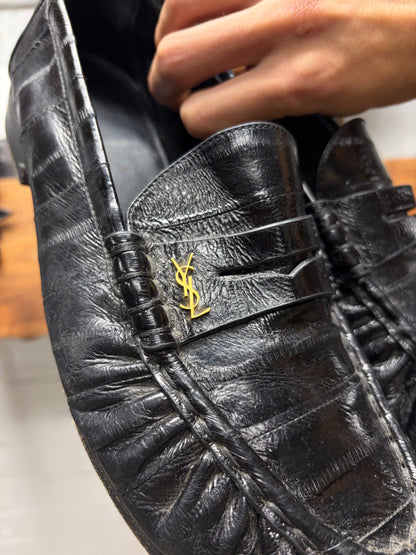 Saint Laurent Black Eel Leather Black ‘Penny’ Loafers