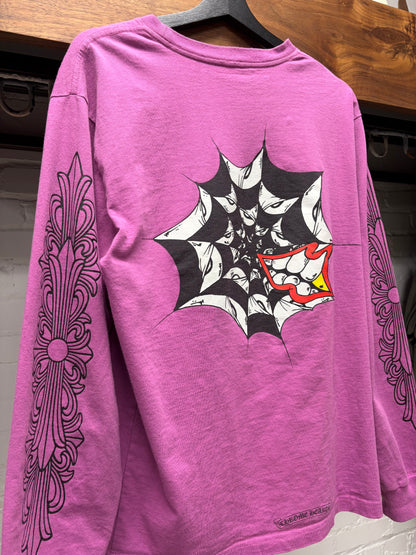 Chrome Hearts x Matty Boy ‘Spider Web’ Purple Floral Cross Long Sleeve Shirt