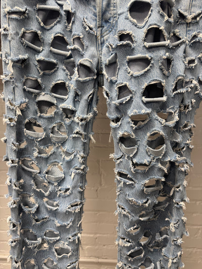 SS2019 Vetements Pour Homme ‘Cut Slash & Pull’ Light Wash Denim