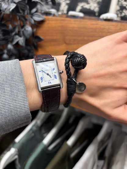 Bottega Veneta Woven ‘Intrecciato’ Black Leather Rope Bracelet with Charm