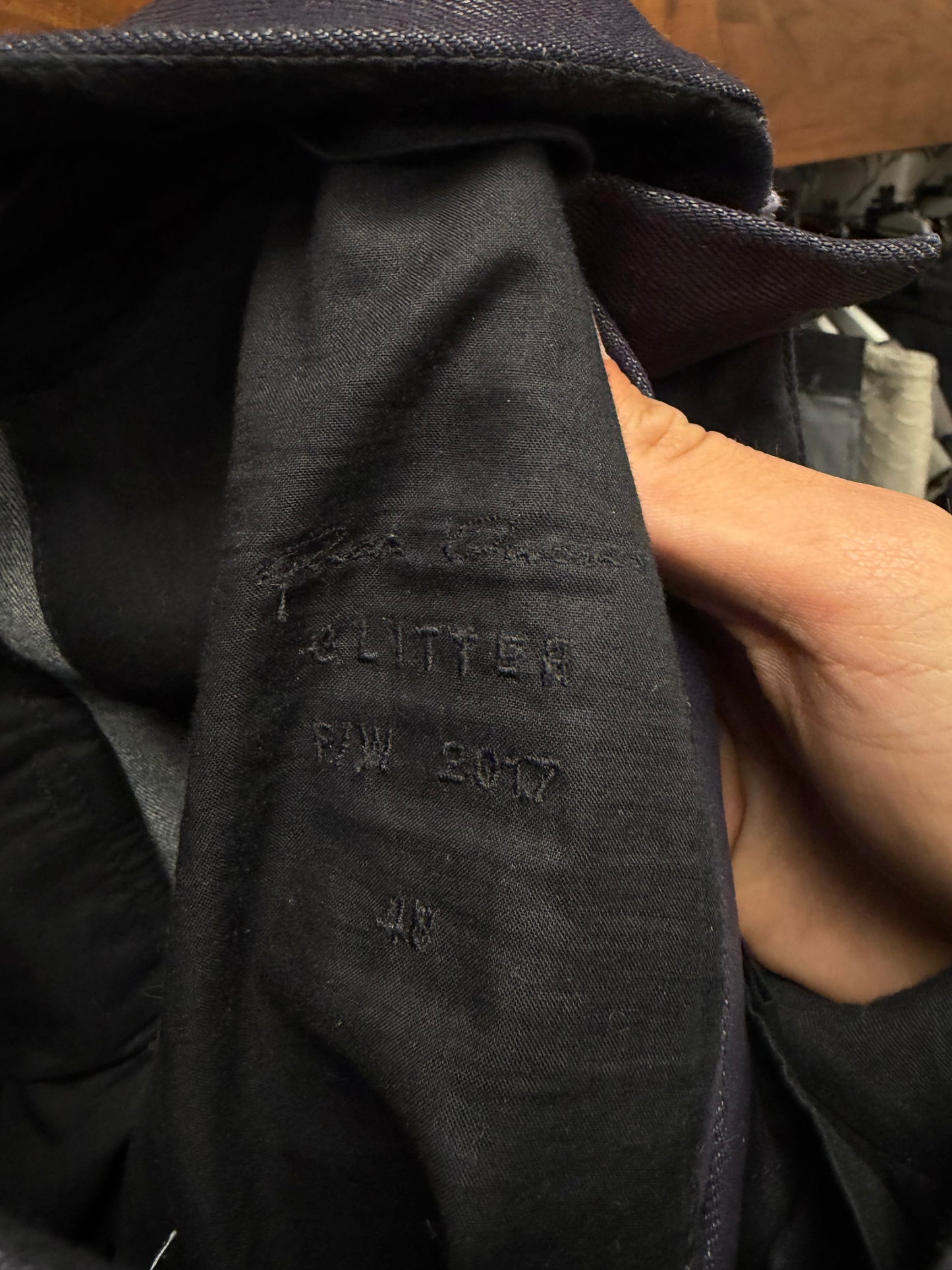 AW2017 Rick Owens ‘Glitter’ Viscontis Coated Plum Wide Leg Denim