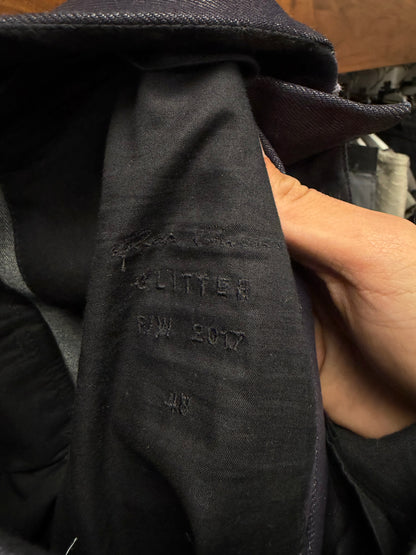 AW2017 Rick Owens ‘Glitter’ Viscontis Coated Plum Wide Leg Denim