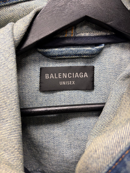 2023 Balenciaga Stone Washed Blue Denim Pullover Hoodie