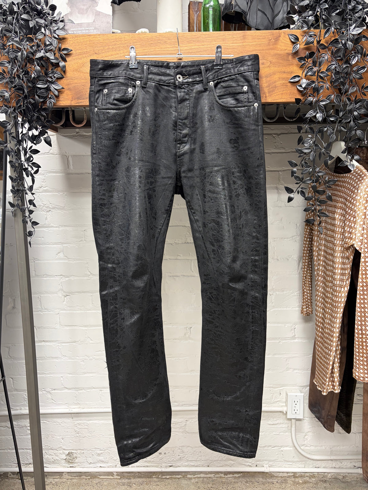 Rick Owens ‘Detroit Cut’ Waxed Black Skinny Jeans