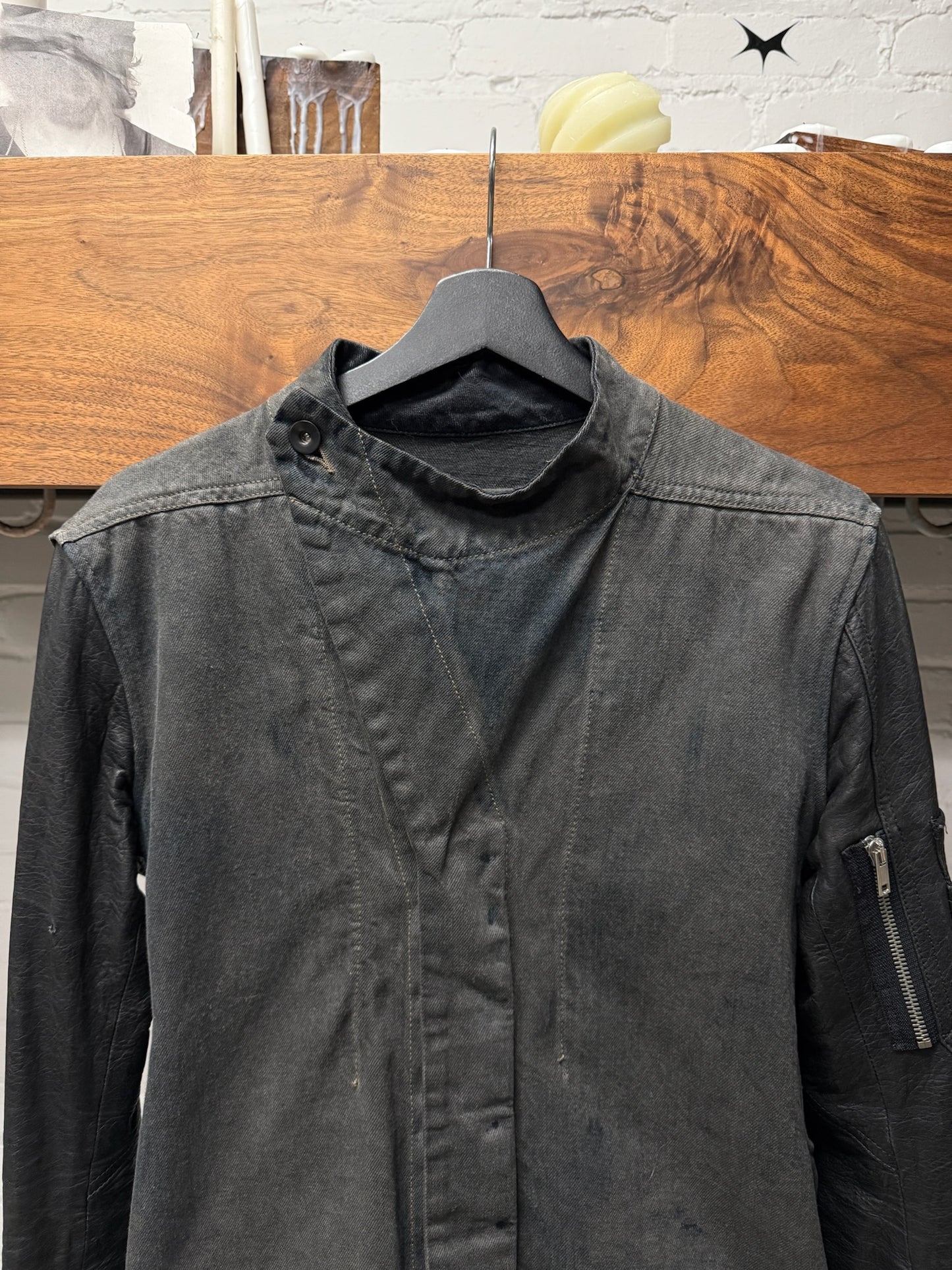 Rick Owens O&M Era ‘Slave’ Hybrid Denim Jacket with Leather Sleeves
