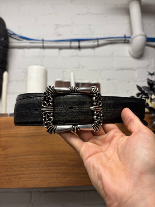 Chrome Hearts ‘Filigree Buckle’ .925 Silver Black Leather Belt