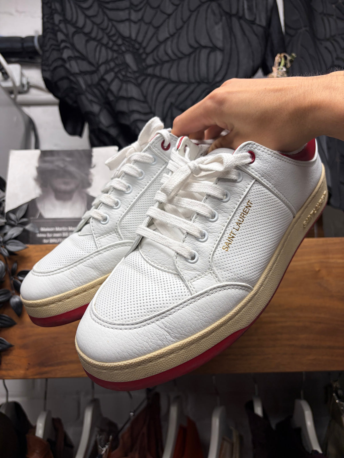 Saint Laurent ‘SL-61’ White/Red Leather Court Low Top Sneakers