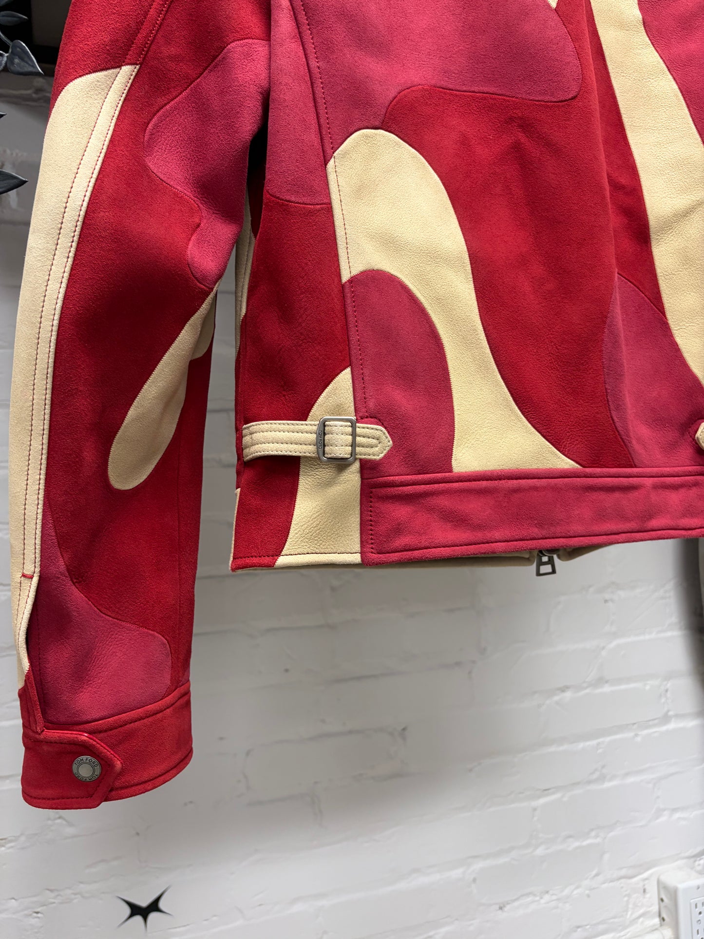 SS2016 Tom Ford Runway Red/Cream Suede Patchwork Leather Jacket