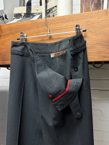 Prada Sport Asymmetric Button Fly Pleated Black Skinny Trousers
