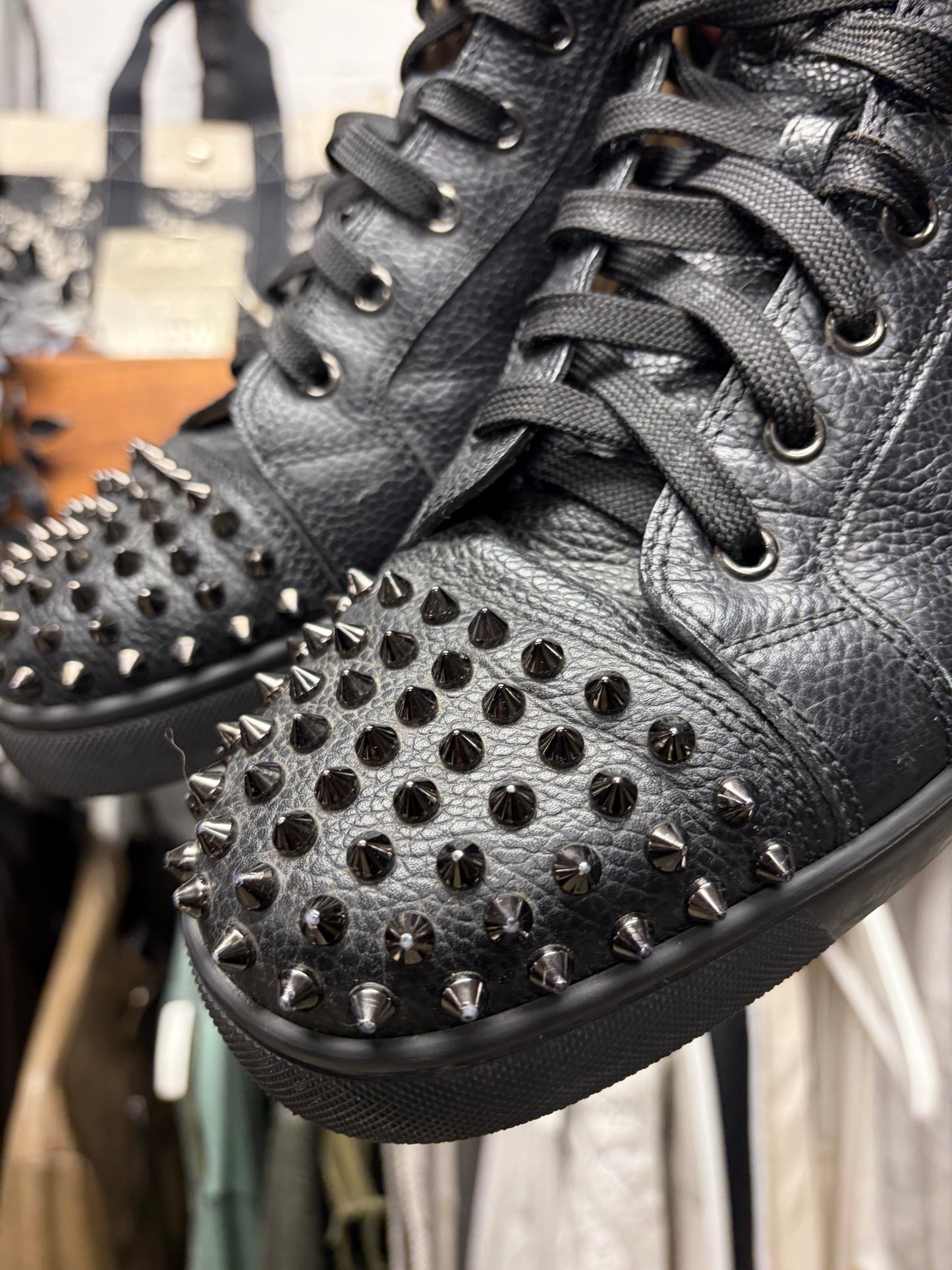 Christian Louboutin ‘Junior Spikes’ Black Leather High Top Sneakers