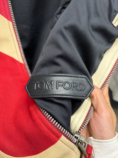 SS2016 Tom Ford Runway Red/Cream Suede Patchwork Leather Jacket