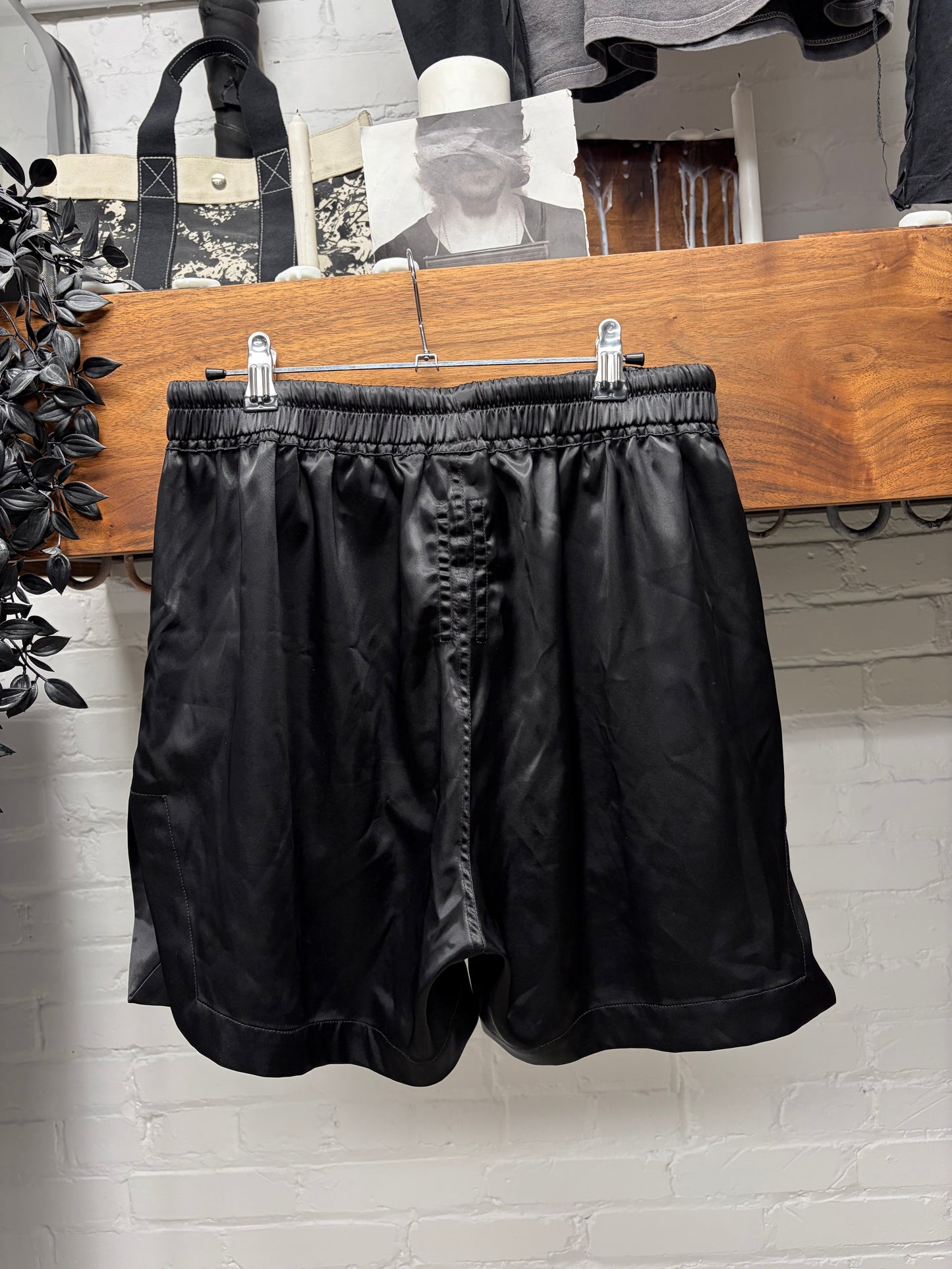 AW2021 Rick Owens ‘Gethsemane’ Satin Black Drawstring Boxer Shorts