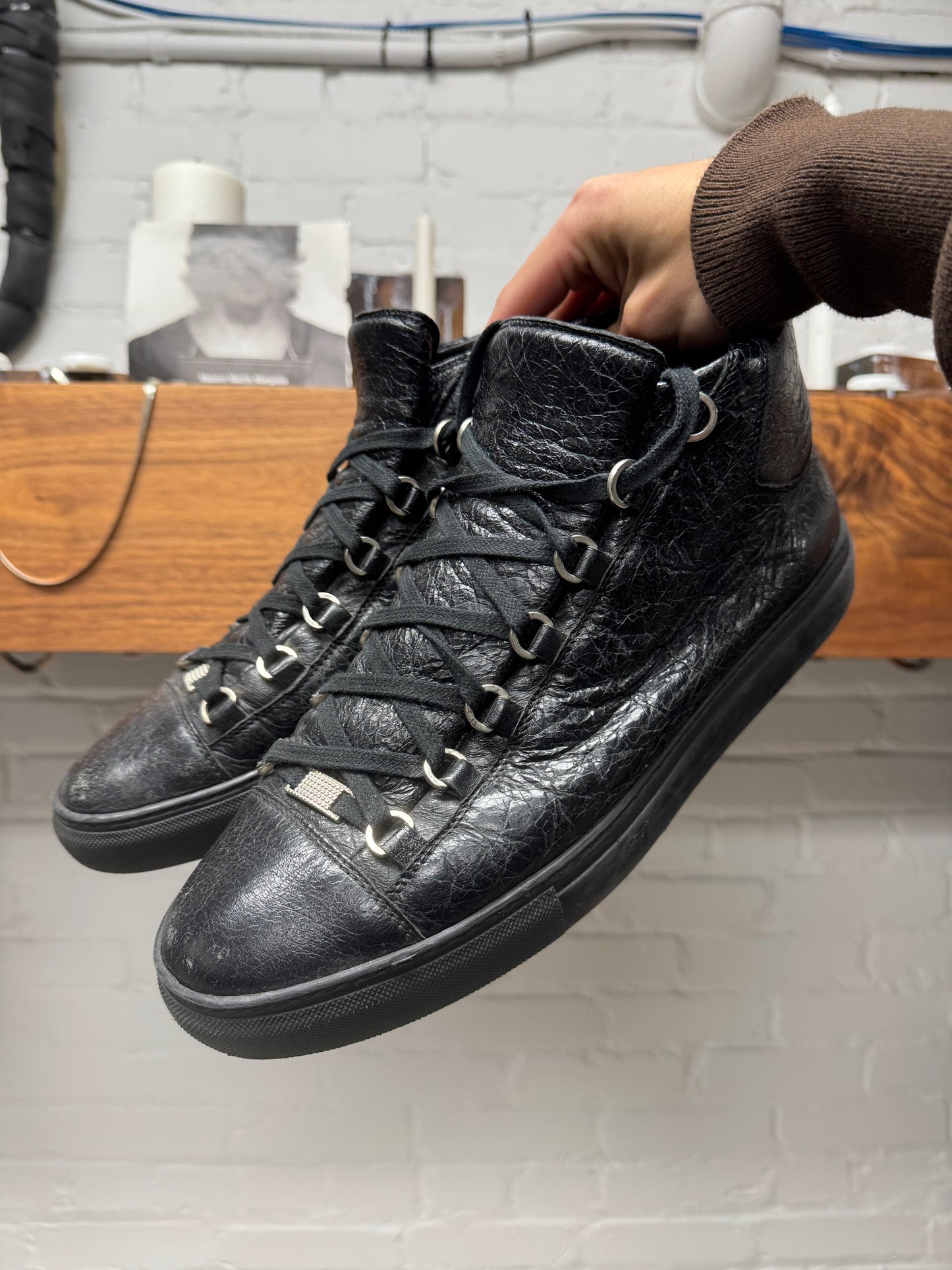 Balenciaga ‘Arena’ Black Leather High Top Sneakers