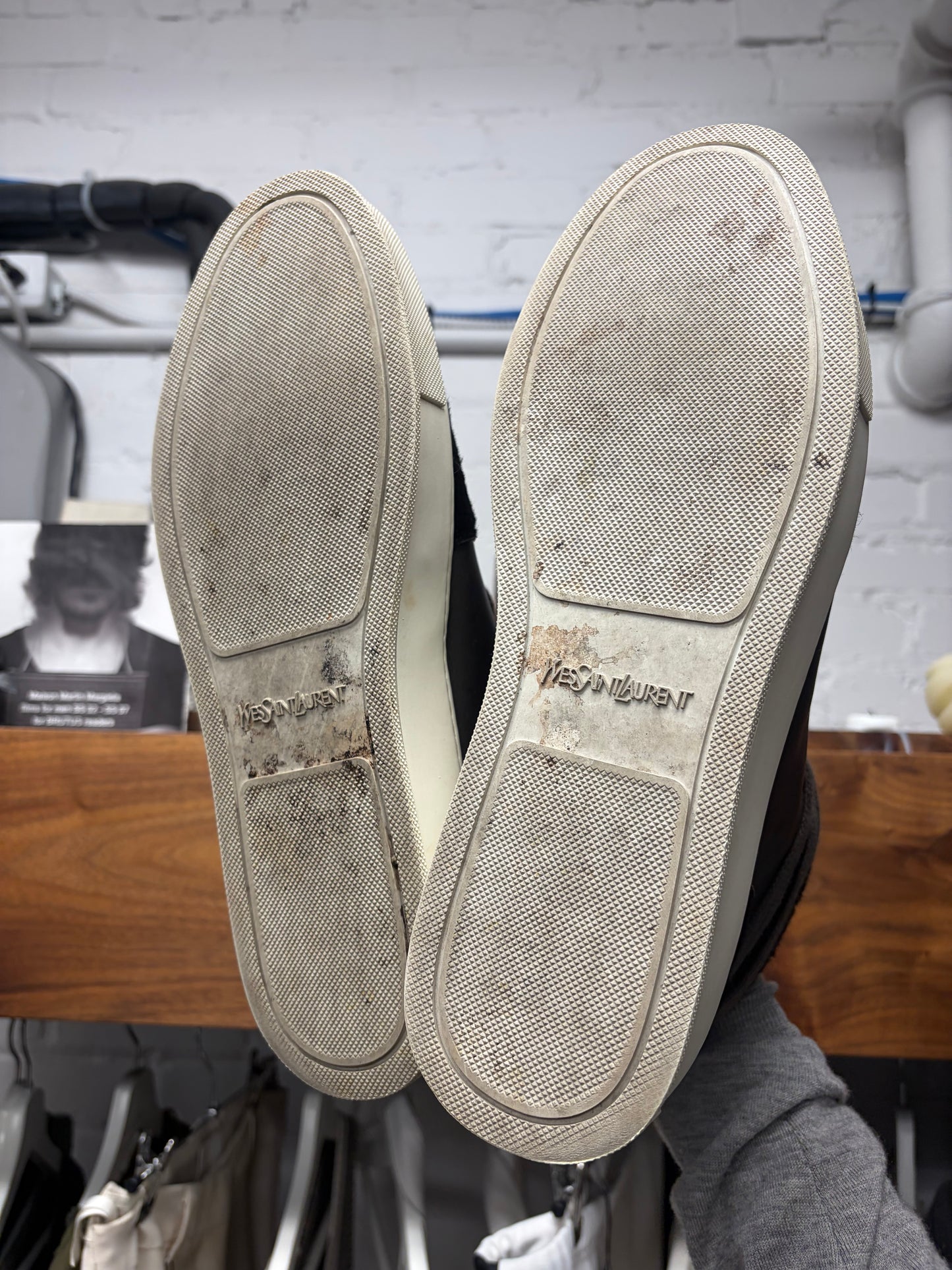 2000s Saint Laurent Pony Hair/Brown Leather YSL Court High Top Sneakers