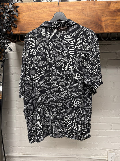 Balenciaga ‘All Over Logo’ Black Button Down Shirt