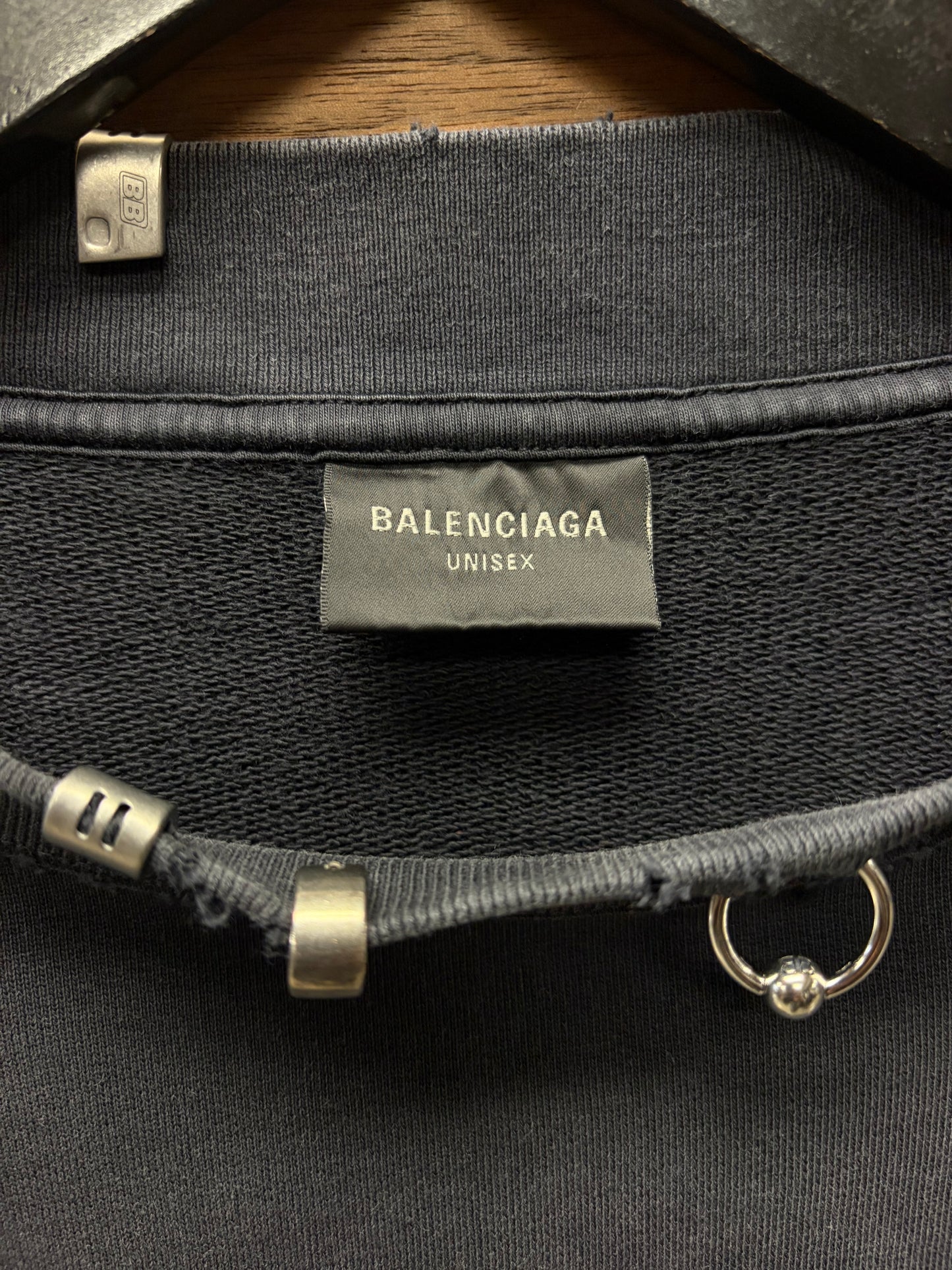 AW2024 Balenciaga ‘Piercing’ Faded Black Mock Neck Long Sleeve Shirt