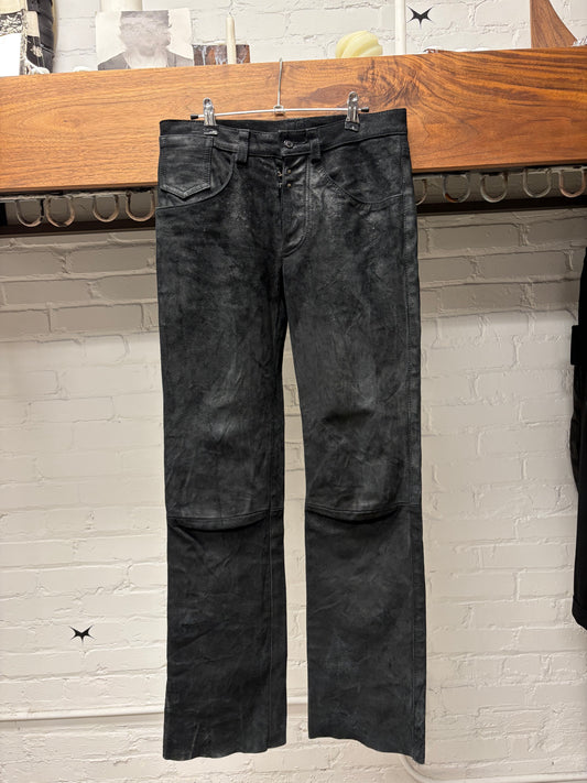 AW2000 Maison Margiela Line (10) Black Suede Reconstructed Flared Leg Pants