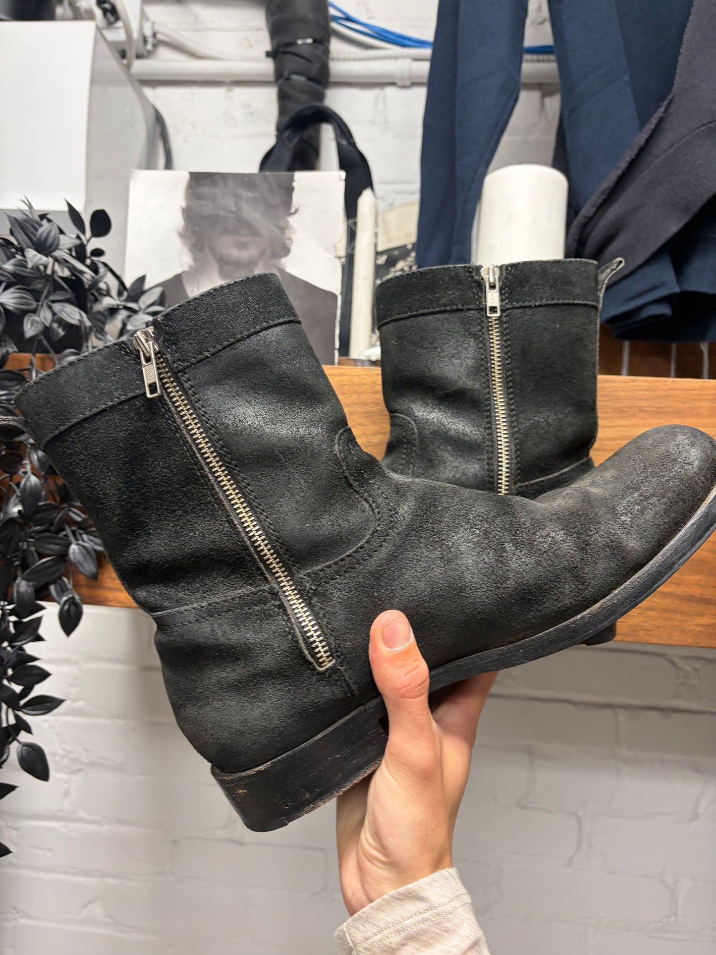 Dsquared2 Black Suede ‘Concealed  Zip’ Wood Sole Chelsea Boots
