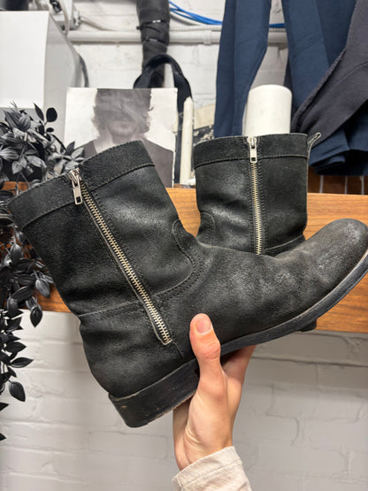 Dsquared2 Black Suede ‘Concealed  Zip’ Wood Sole Chelsea Boots
