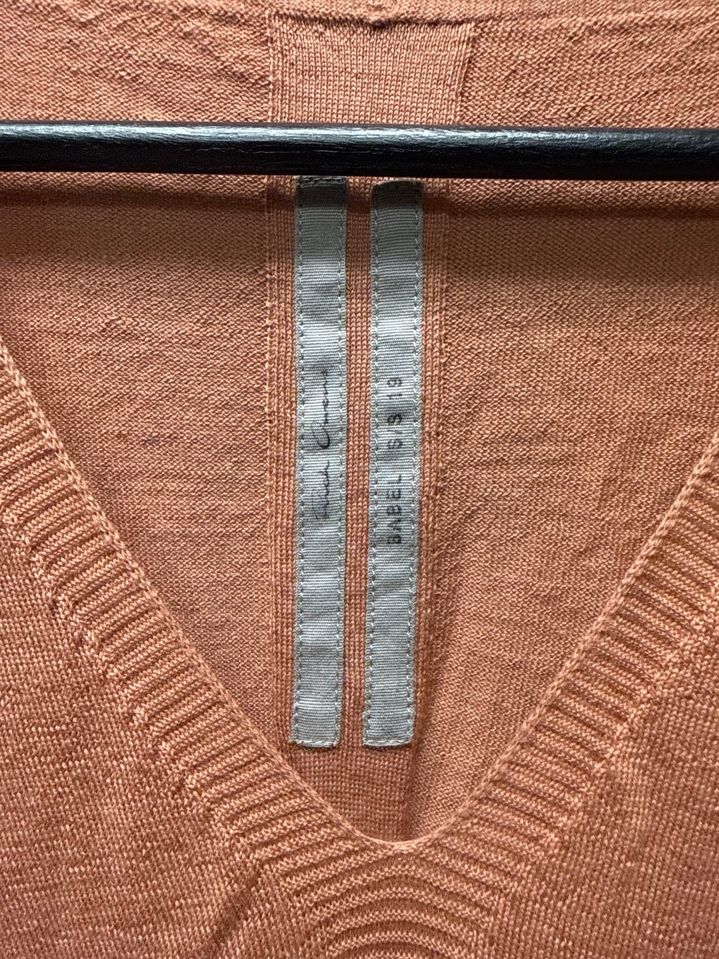 SS2019 Rick Owens ‘Babel’ Virgin Wool ‘Cyclamen’ Orange V-Neck Knit Sweater