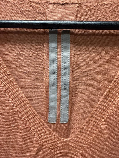 SS2019 Rick Owens ‘Babel’ Virgin Wool ‘Cyclamen’ Orange V-Neck Knit Sweater