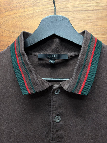 2000 Vintage Gucci by Tom Ford Striped Logo Brown Cotton Polo