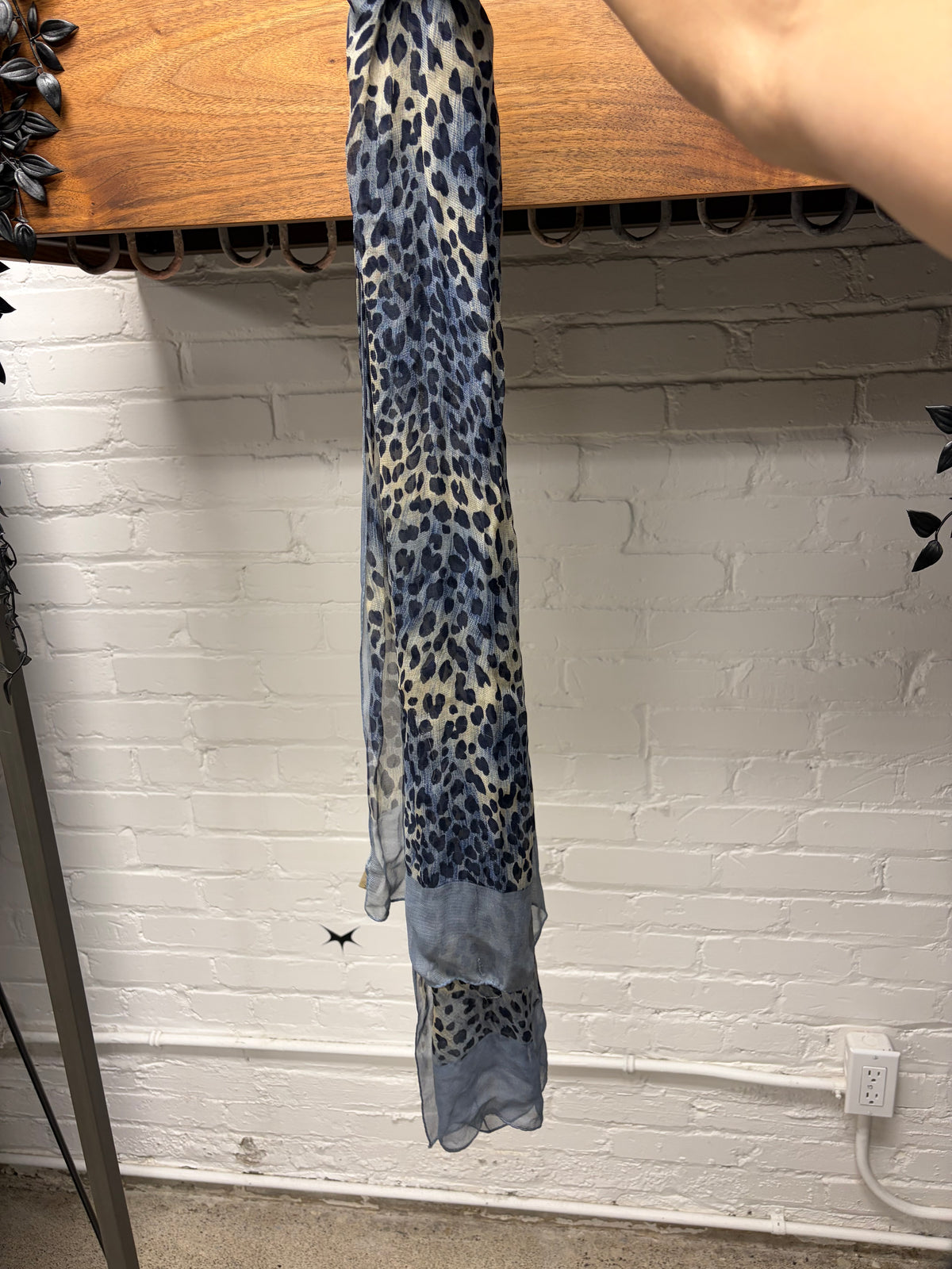 Vintage 90s Yves Saint Laurent ‘Babycat’ Blue Leopard Print Silk Scarf