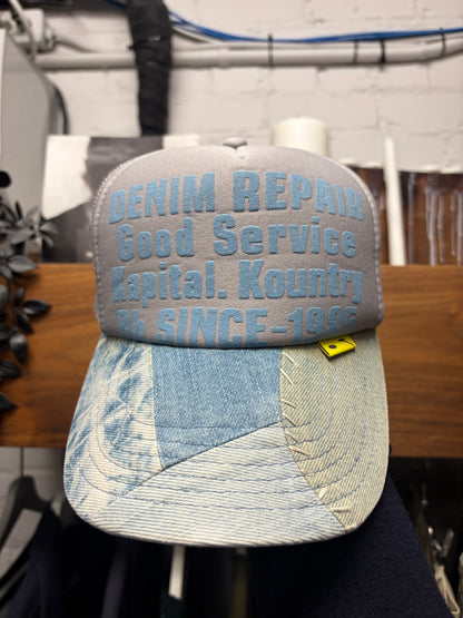 Kapital ‘Denim Repair Service’ Blue Mesh Trucker Hat