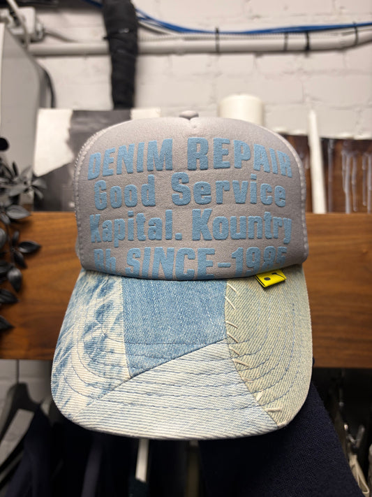 Kapital ‘Denim Repair Service’ Blue Mesh Trucker Hat