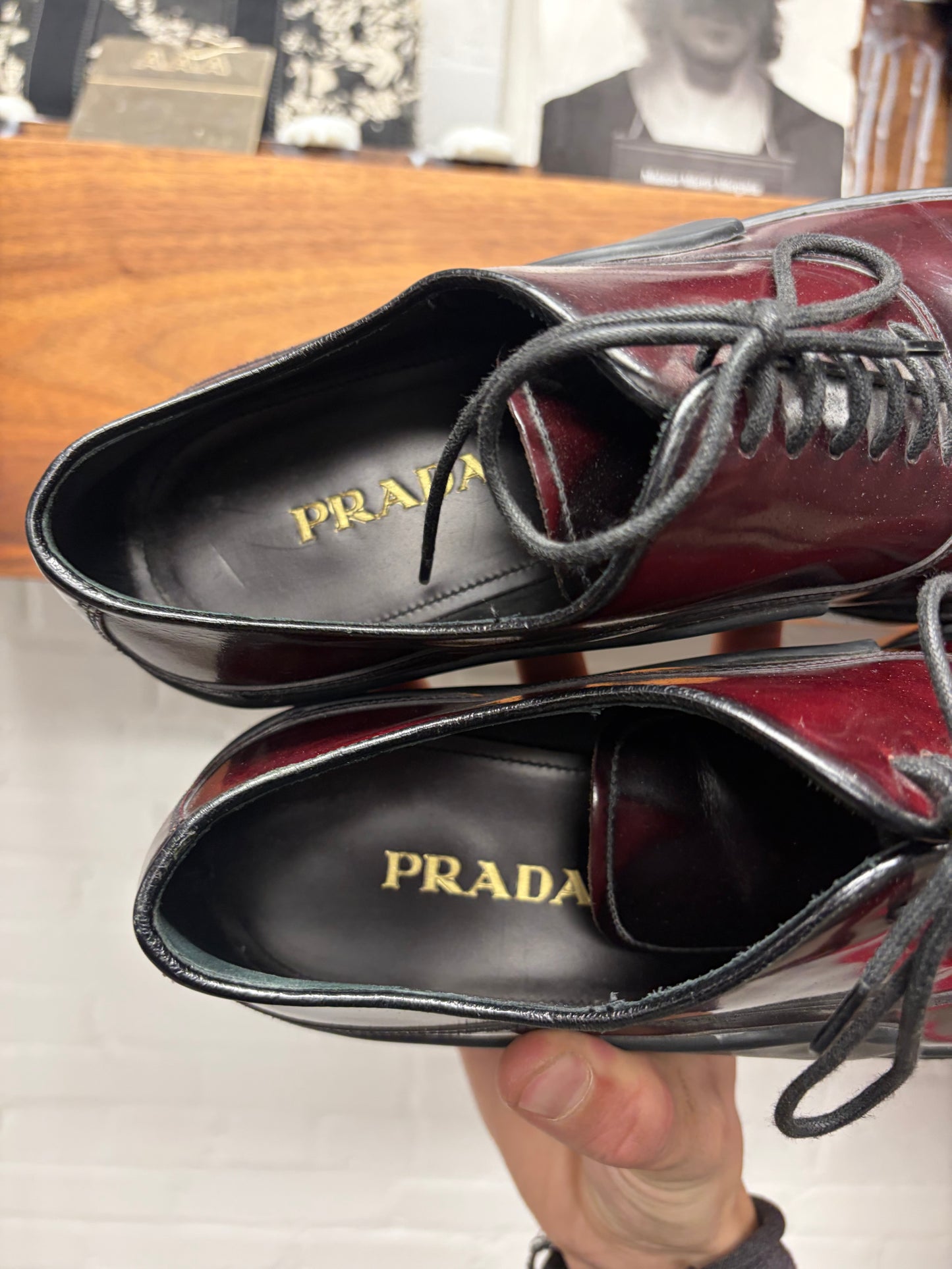 AW2015 Prada Brushed Red Leather Wingtip Oxford Derbys