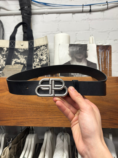 Balenciaga BB ‘Hourglass Logo’ Black Leather Belt