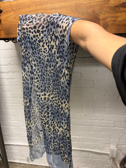 Vintage 90s Yves Saint Laurent ‘Babycat’ Blue Leopard Print Silk Scarf