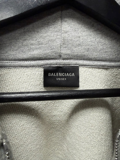 2022 Balenciaga ‘Logo-less’ Grey Zip-Up Heavy Cotton Hoodie