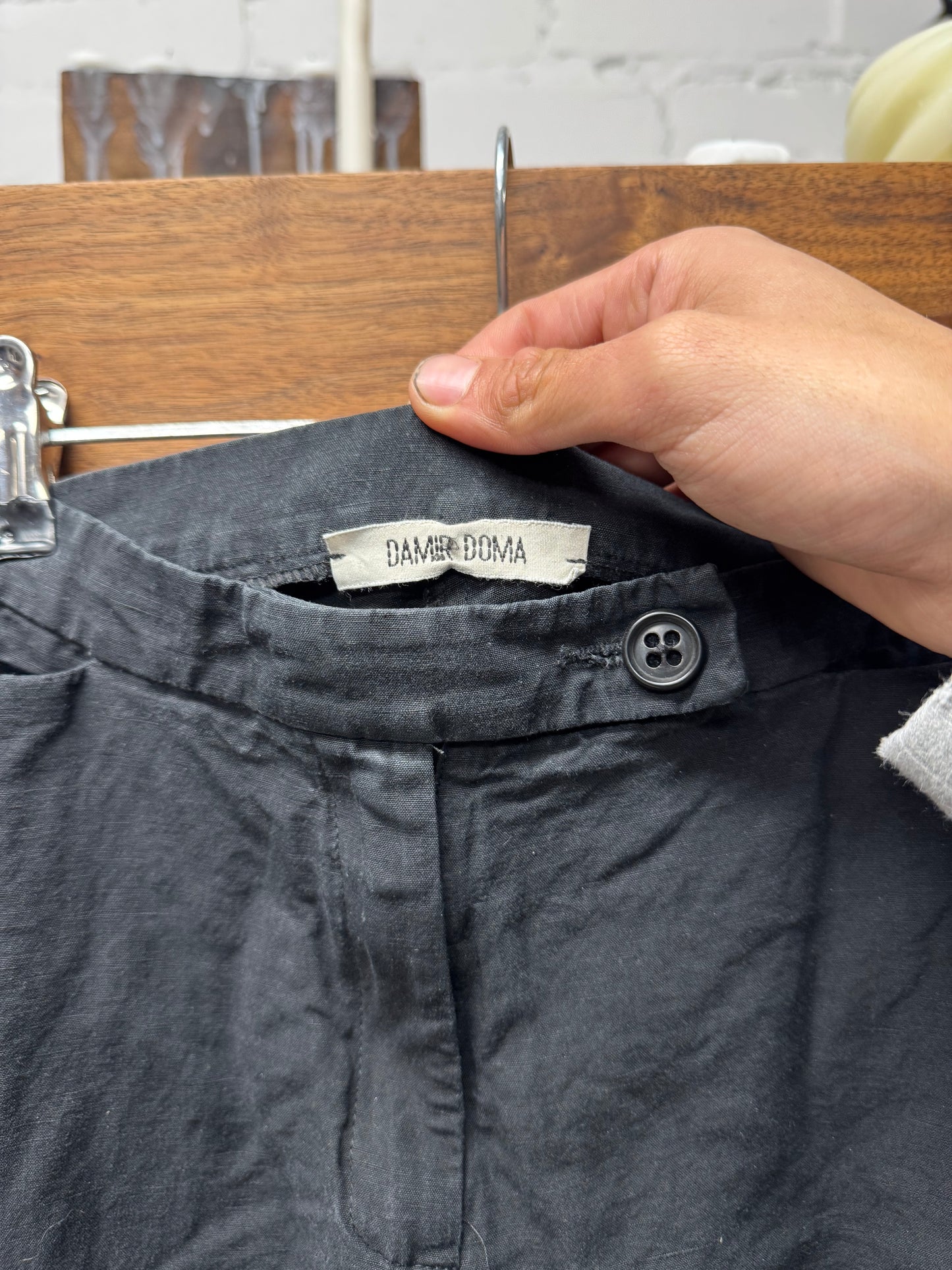 Damir Doma ‘Darted’ Black Linen/Cotton Slim Cut Pants
