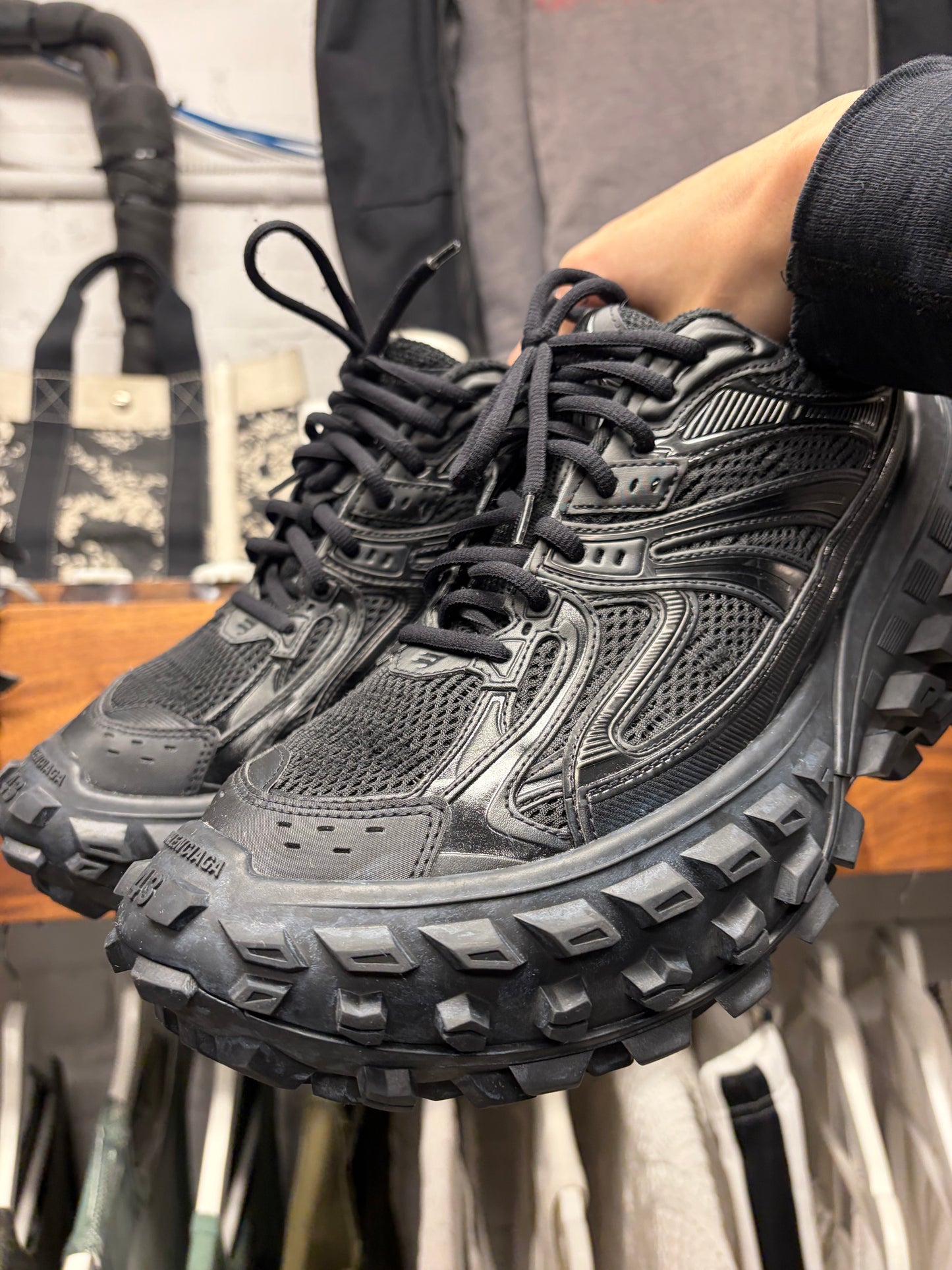 Balenciaga ‘Defender’ Black Tire Sole Low Top Sneakers
