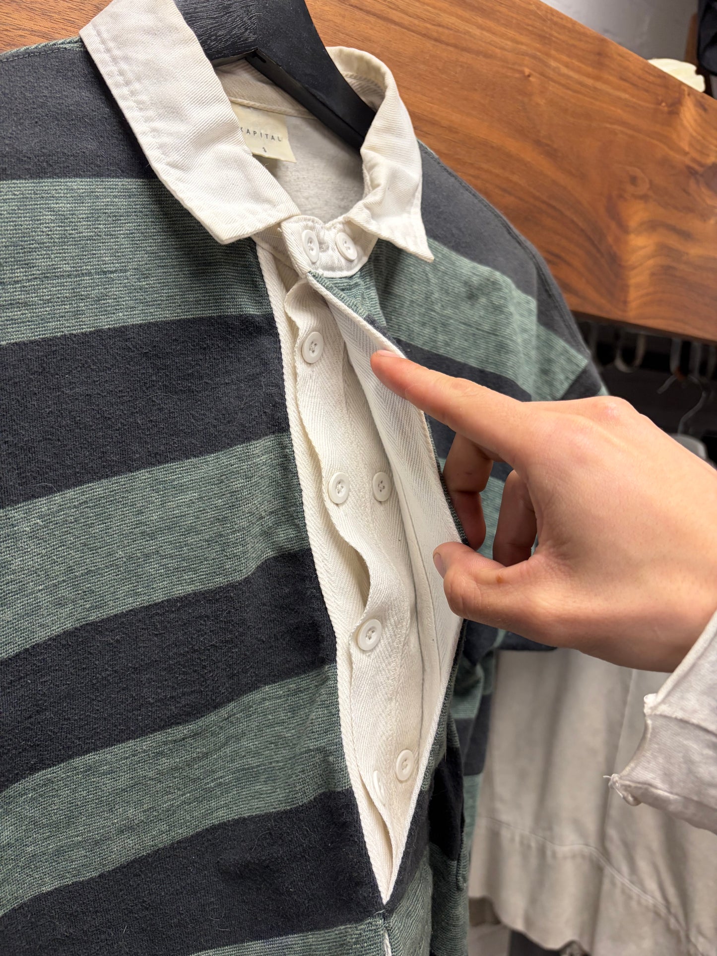 Kapital Striped Green/Black Double Button Polo