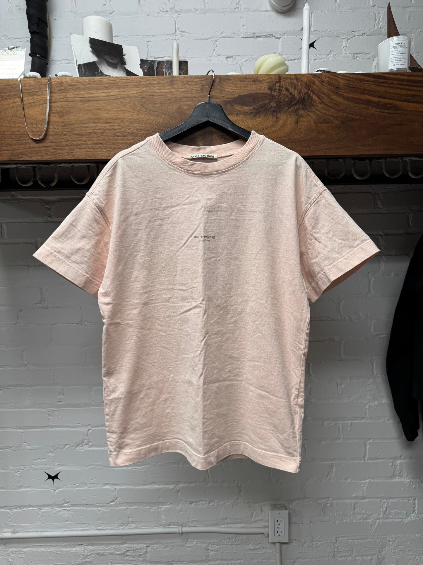 Acne Studios ‘Stockholm Logo’ Faded Pink Jersey Cotton T-Shirt