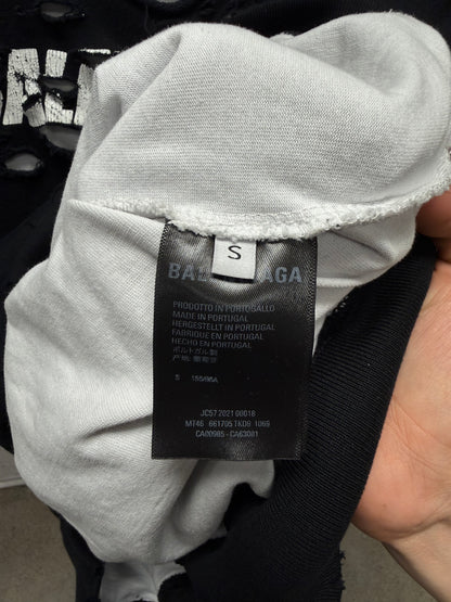 2021 Balenciaga ‘Caps’ Double Layer Distressed Black Hoodie