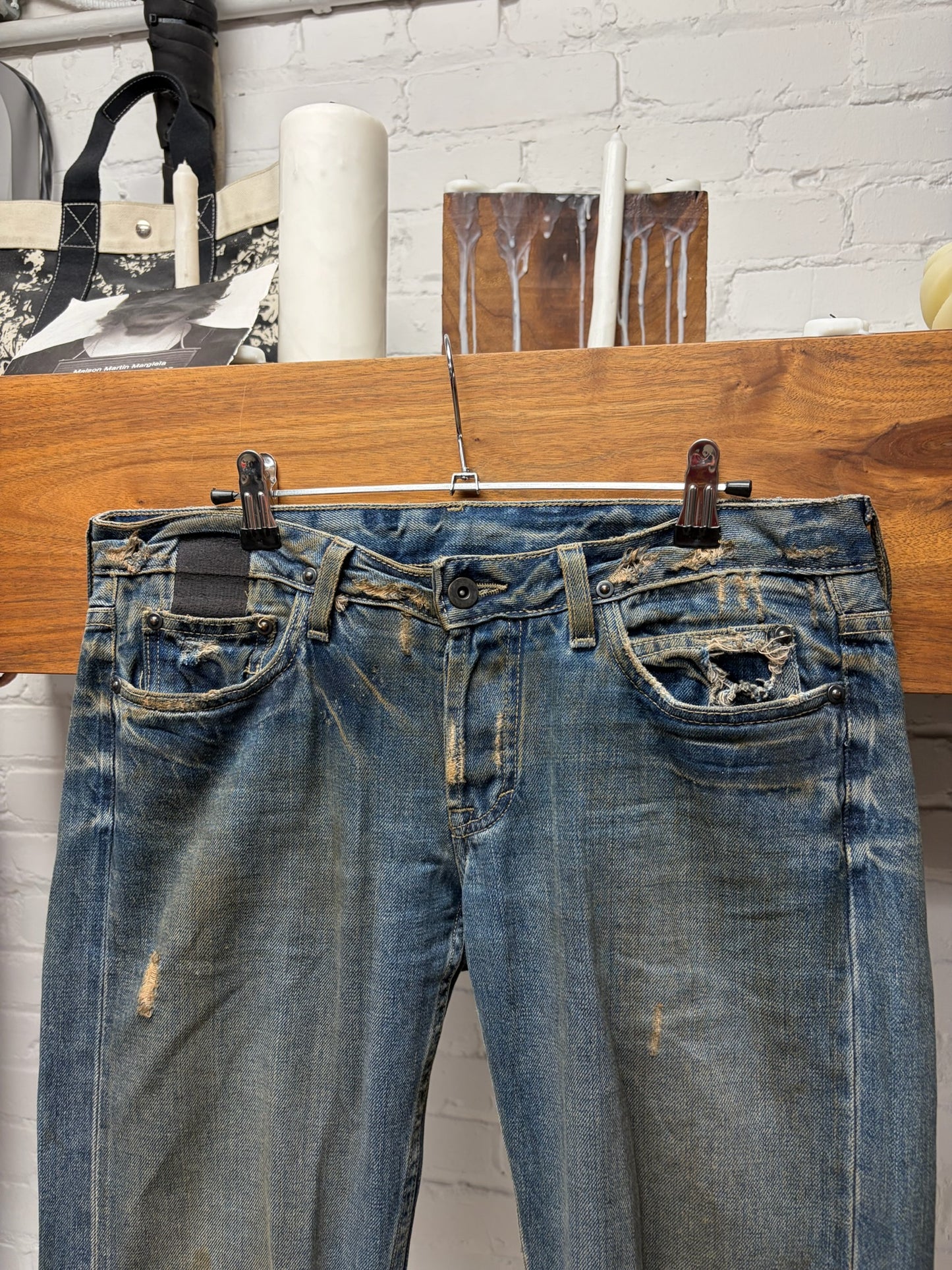 2000s Rick Owens ‘Slab’ Dirt Washed Blue Bootcut Denim