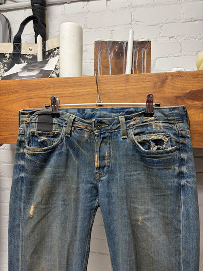 2000s Rick Owens ‘Slab’ Dirt Washed Blue Bootcut Denim
