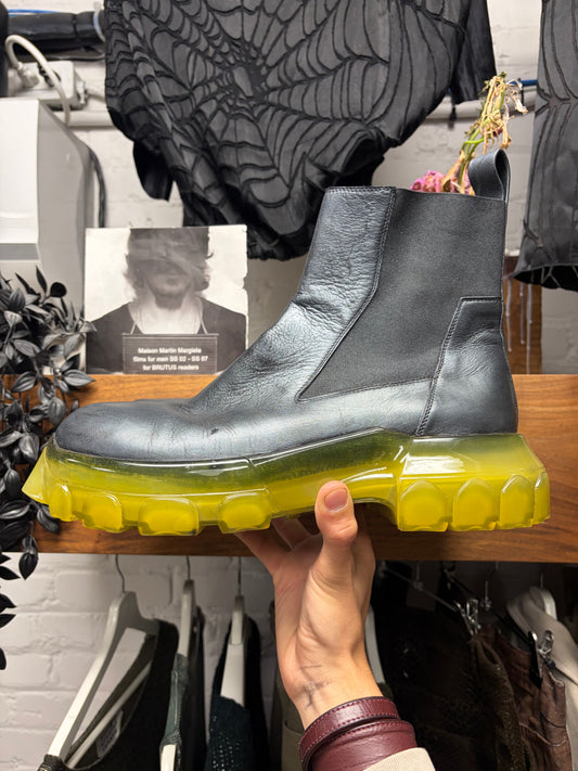 SS2019 Rick Owens ‘Babel’ Beatle Black Leather/Clear Sole Tractor Boots